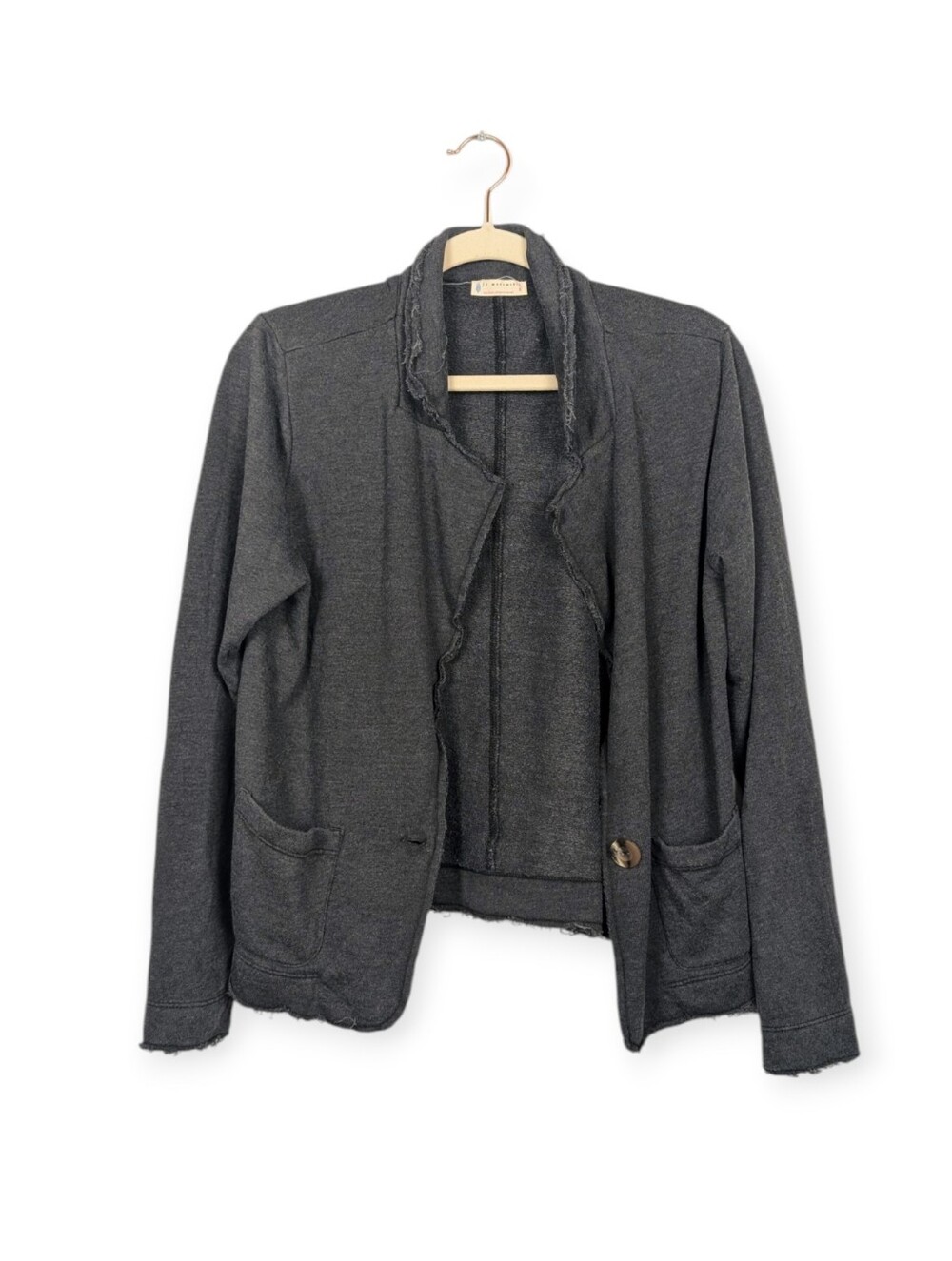 Free People Movement Gray Raw Edge Knit Blazer Jacket Open Front Button Size M